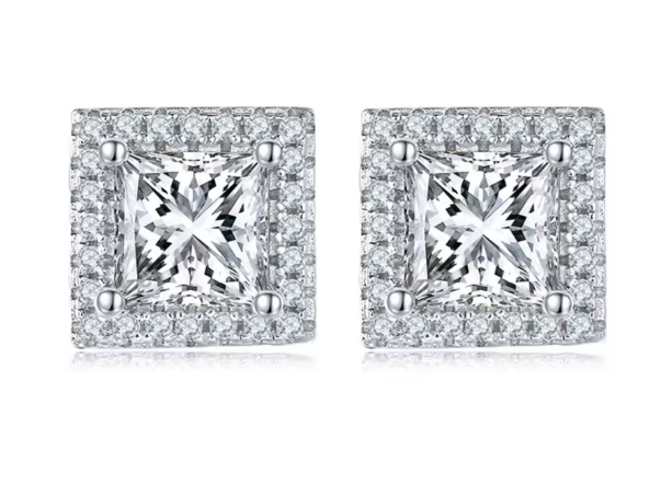 Princess Cut Halo Moissanite Set - Earrings & Pendant