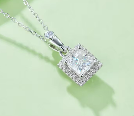 Princess Cut Halo Moissanite Set - Earrings & Pendant