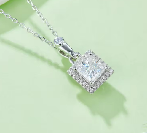 Princess Cut Halo Moissanite Set - Earrings & Pendant