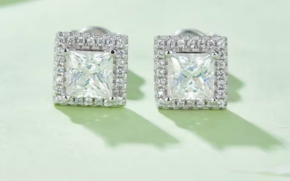 Princess Cut Halo Moissanite Set - Earrings & Pendant