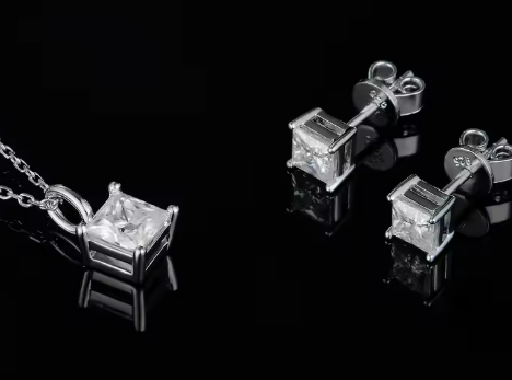 Princess Cut Moissanite Set - Earrings & Pendant