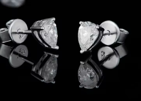 Pear Cut Moissanite Set - Platinum Plated Earrings & Pendant