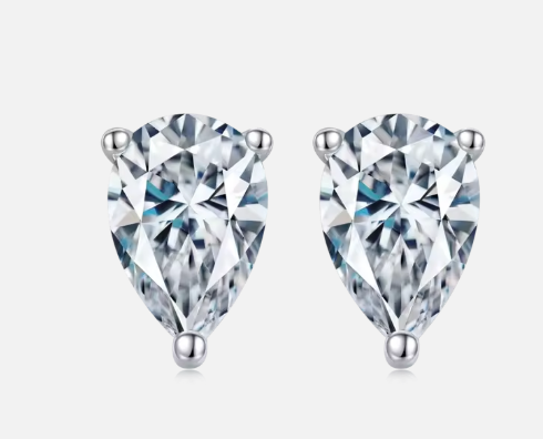 Pear Cut Moissanite Set - Platinum Plated Earrings & Pendant