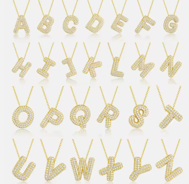 Moissanite Initial Pendant Necklace - 18K Gold Plated Letter Charm A-Z