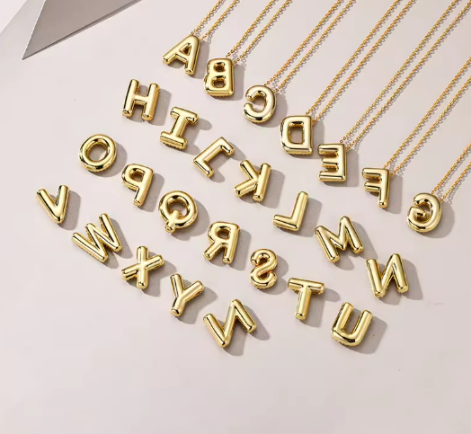 Moissanite Initial Pendant Necklace - 18K Gold Plated Letter Charm A-Z