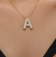 Moissanite Initial Pendant Necklace - 18K Gold Plated Letter Charm A-Z