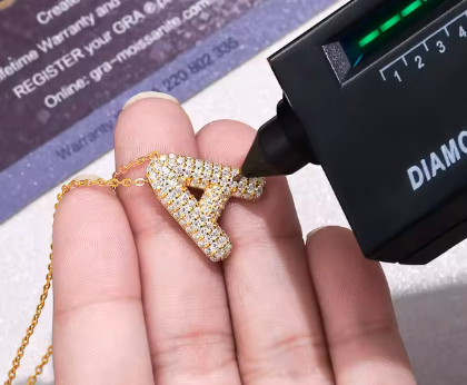 Moissanite Initial Pendant Necklace - 18K Gold Plated Letter Charm A-Z