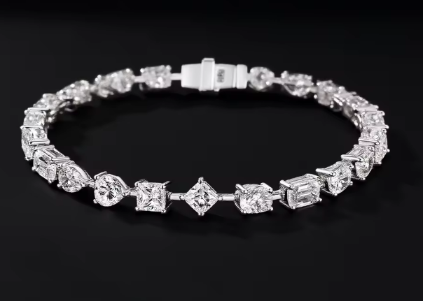 Multi-Cut Moissanite Tennis Bracelet - 18K White Gold Plated 925 Silver