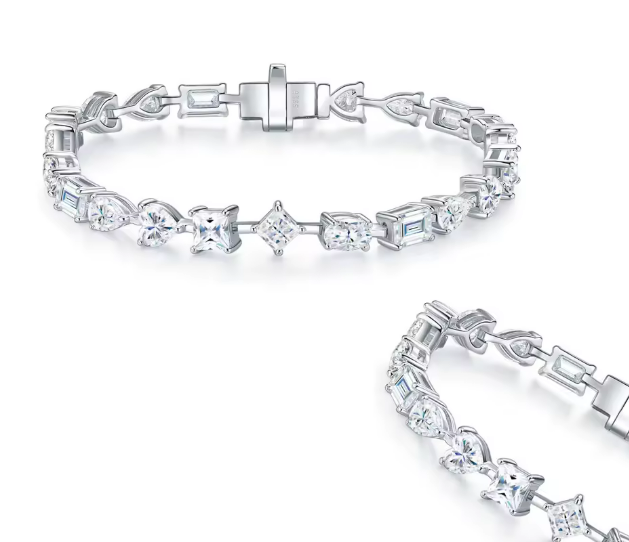Multi-Cut Moissanite Tennis Bracelet - 18K White Gold Plated 925 Silver