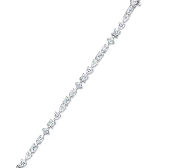 Multi-Cut Moissanite Tennis Bracelet - 18K White Gold Plated 925 Silver