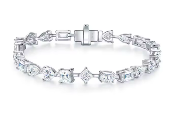 Multi-Cut Moissanite Tennis Bracelet - 18K White Gold Plated 925 Silver