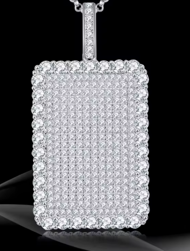 Rectangle Moissanite Pendant Necklace - Iced Out 925 Silver Hip Hop Chain