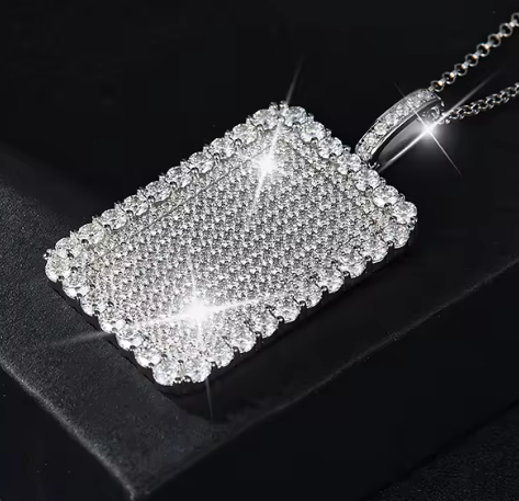 Rectangle Moissanite Pendant Necklace - Iced Out 925 Silver Hip Hop Chain
