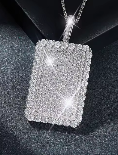 Rectangle Moissanite Pendant Necklace - Iced Out 925 Silver Hip Hop Chain
