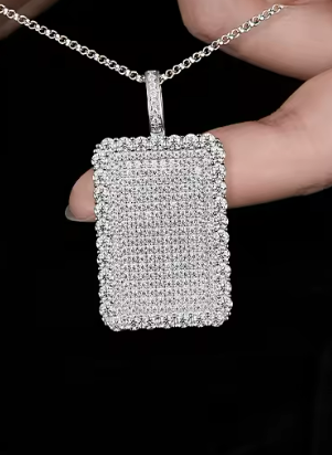 Rectangle Moissanite Pendant Necklace - Iced Out 925 Silver Hip Hop Chain