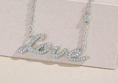 Eternal "LOVE" Moissanite Pendant w/ 925 Sterling Silver Necklace