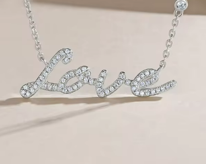 Eternal "LOVE" Moissanite Pendant w/ 925 Sterling Silver Necklace