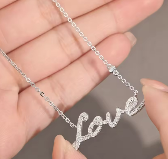 Eternal "LOVE" Moissanite Pendant w/ 925 Sterling Silver Necklace