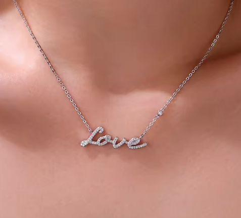 Eternal "LOVE" Moissanite Pendant w/ 925 Sterling Silver Necklace
