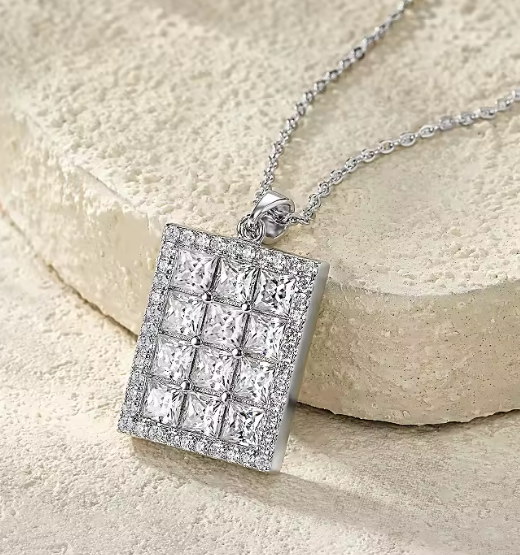 Shield Moissanite Pendant - 4x4mm Iced Out S925 Silver 18K Gold Plated