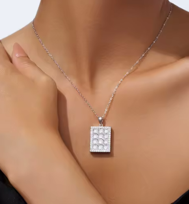 Shield Moissanite Pendant - 4x4mm Iced Out S925 Silver 18K Gold Plated