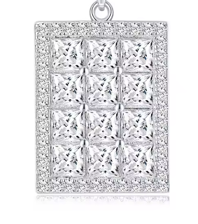 Shield Moissanite Pendant - 4x4mm Iced Out S925 Silver 18K Gold Plated