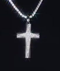 Celestial Cross Star Pendant - 925 Sterling Silver Pavé VVS Moissanite