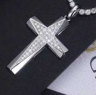 Celestial Cross Star Pendant - 925 Sterling Silver Pavé VVS Moissanite