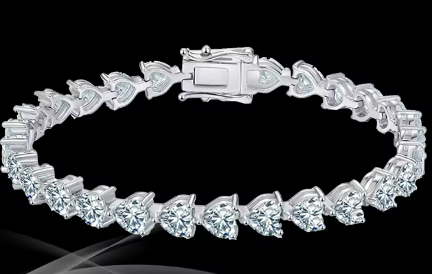 Eternal Hearts Tennis Bracelet - 5mm Heart-Cut VVS Moissanite in 18K White Gold