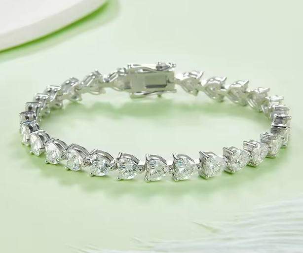 Eternal Hearts Tennis Bracelet - 5mm Heart-Cut VVS Moissanite in 18K White Gold