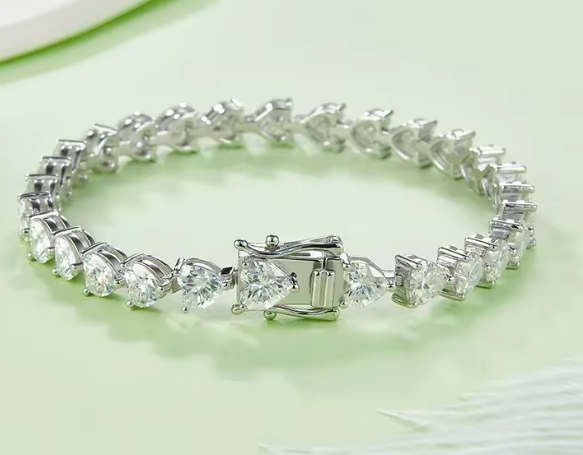 Eternal Hearts Tennis Bracelet - 5mm Heart-Cut VVS Moissanite in 18K White Gold