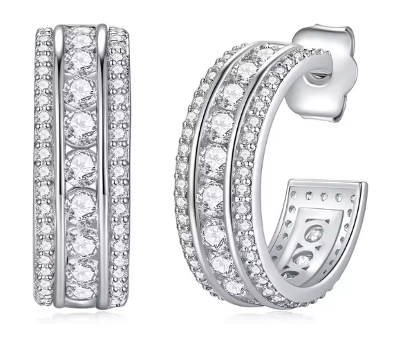 Luminous Moissanite Hoop Earrings - 18K White Gold Plated 925 Sterling Silver