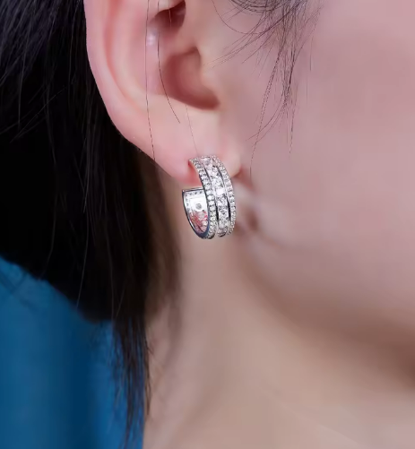 Luminous Moissanite Hoop Earrings - 18K White Gold Plated 925 Sterling Silver