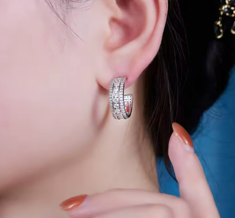 Luminous Moissanite Hoop Earrings - 18K White Gold Plated 925 Sterling Silver