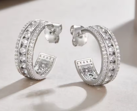 Luminous Moissanite Hoop Earrings - 18K White Gold Plated 925 Sterling Silver