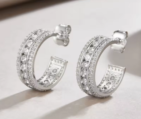 Luminous Moissanite Hoop Earrings - 18K White Gold Plated 925 Sterling Silver