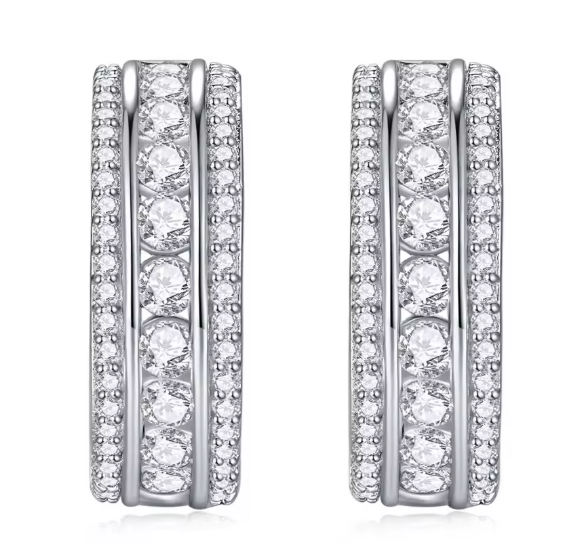 Luminous Moissanite Hoop Earrings - 18K White Gold Plated 925 Sterling Silver