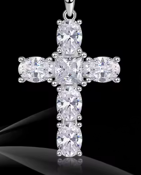 Asymmetric Celestial Cross Pendant - 925 Sterling Silver VVS Moissanite