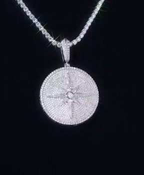 Celestial Round Medallion Moissanite Pendant Necklace