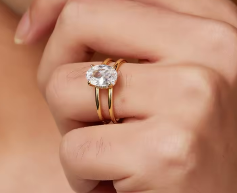 Celestial Triple Band Open Ring with Oval Moissanite