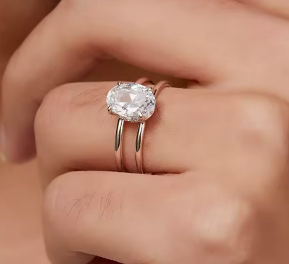 Celestial Triple Band Open Ring with Oval Moissanite