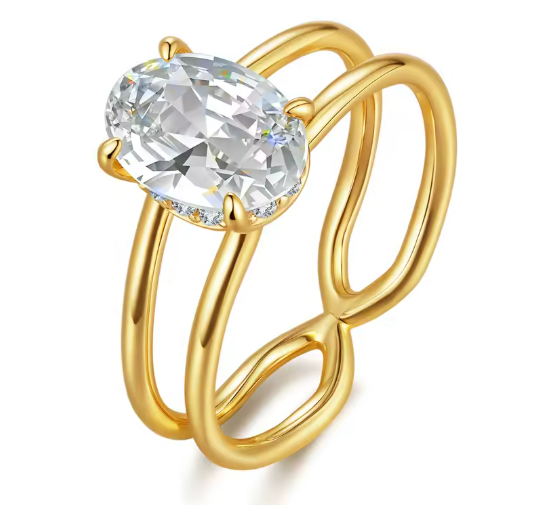 Celestial Triple Band Open Ring with Oval Moissanite