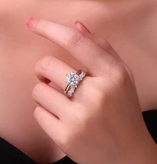 Celestial Bridal Ring Set - Round Solitaire & Eternity Band