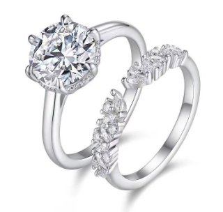 Celestial Bridal Ring Set - Round Solitaire & Pavé Band