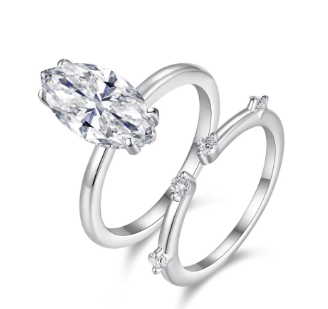 Celestial Bridal Ring Set - Marquise Moissanite Engagement Ring & Band
