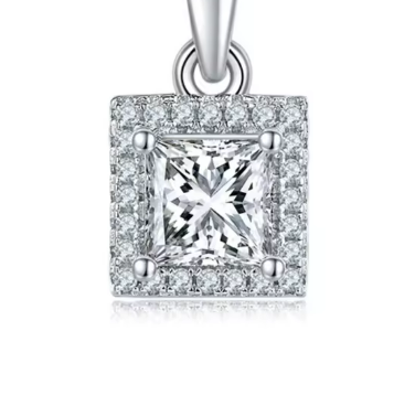 Princess-Cut Moissanite Jewelry Set - Necklace & Earrings