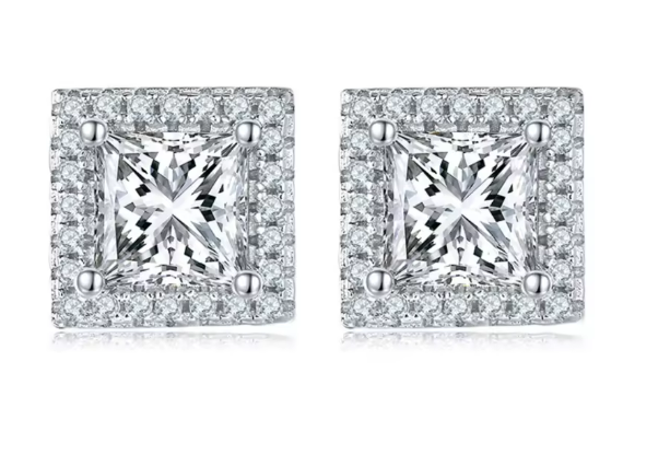 Princess-Cut Moissanite Jewelry Set - Necklace & Earrings