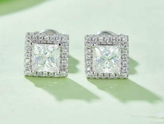 Princess-Cut Moissanite Jewelry Set - Necklace & Earrings