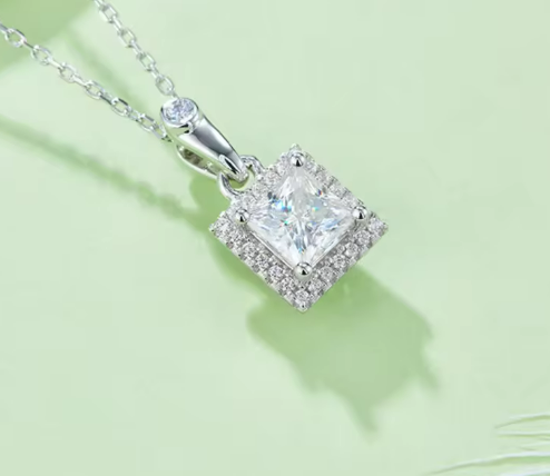 Princess-Cut Moissanite Jewelry Set - Necklace & Earrings