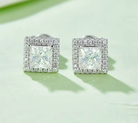 Princess-Cut Moissanite Jewelry Set - Necklace & Earrings